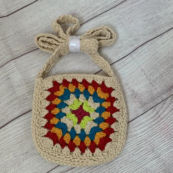 Boho Cream Crossbody Bag with Multi-Colored Pattern Open Top 30"L - Picture 2 of 11